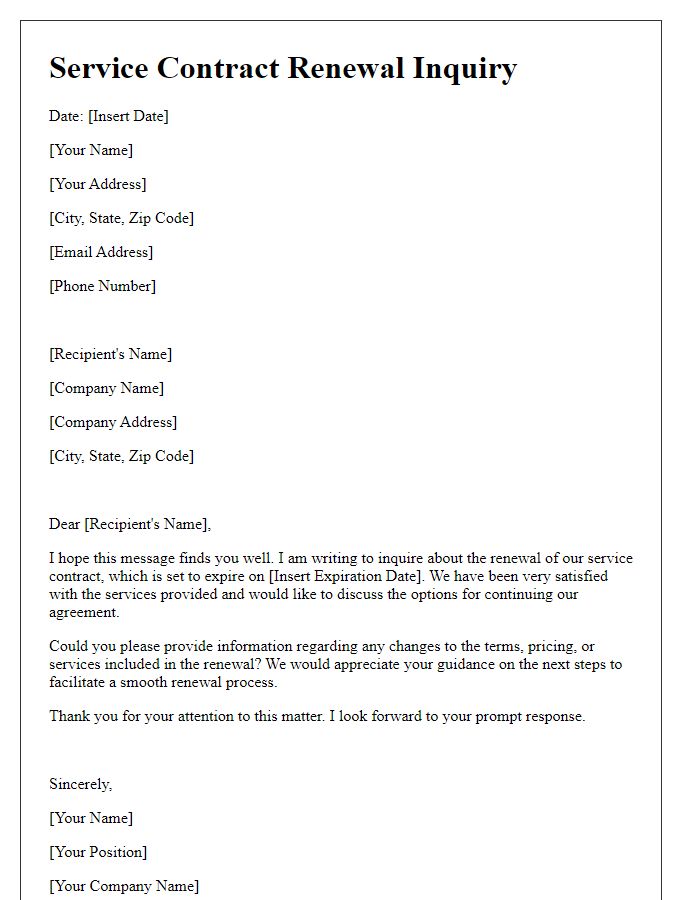 Letter template of service contract renewal inquiry