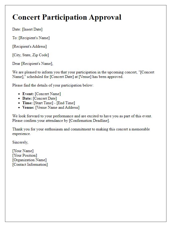 Letter template of concert participation approval