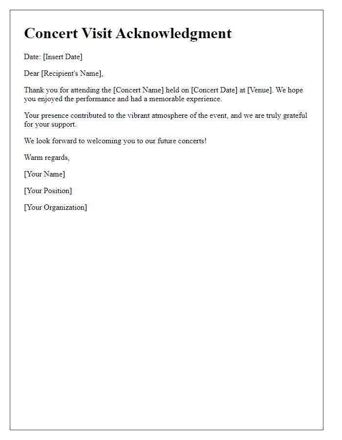 Letter template of concert visit acknowledgment