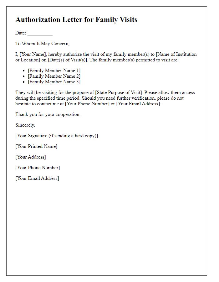 Letter template of authorization for family visits