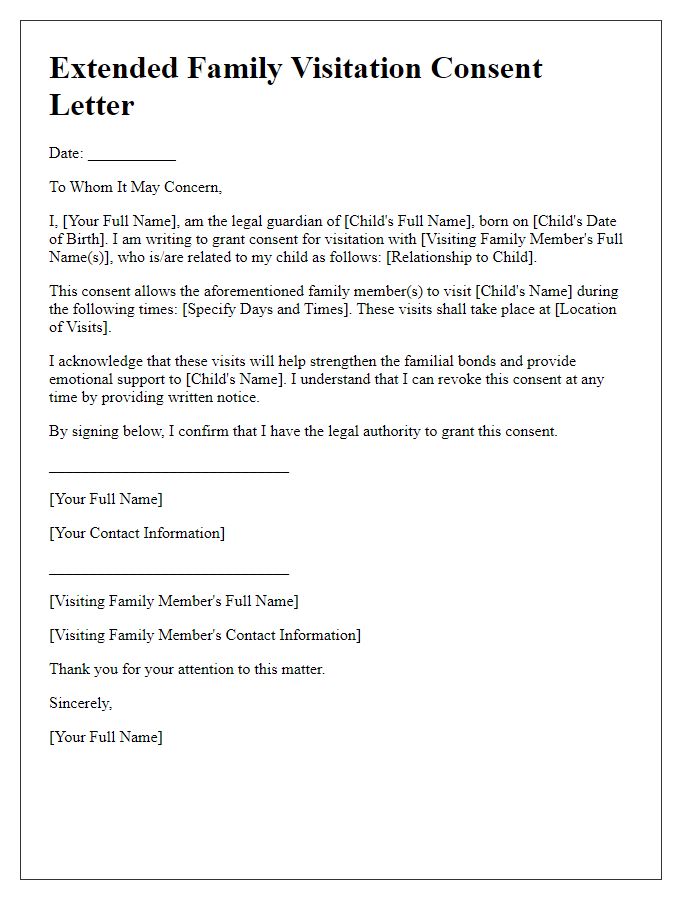 Letter template of extended family visitation consent