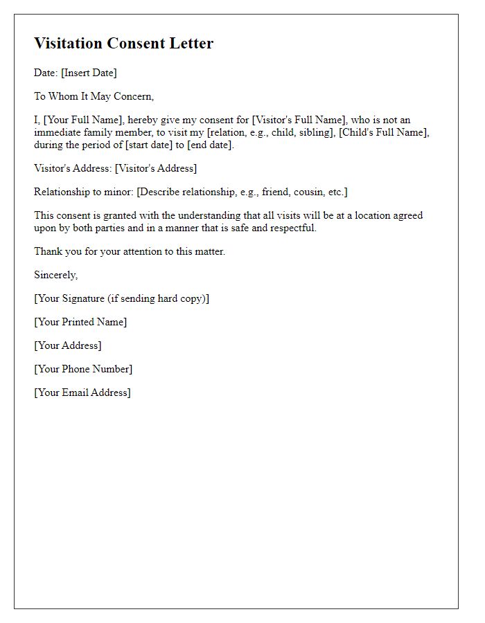 Letter template of visitation consent for non-immediate family