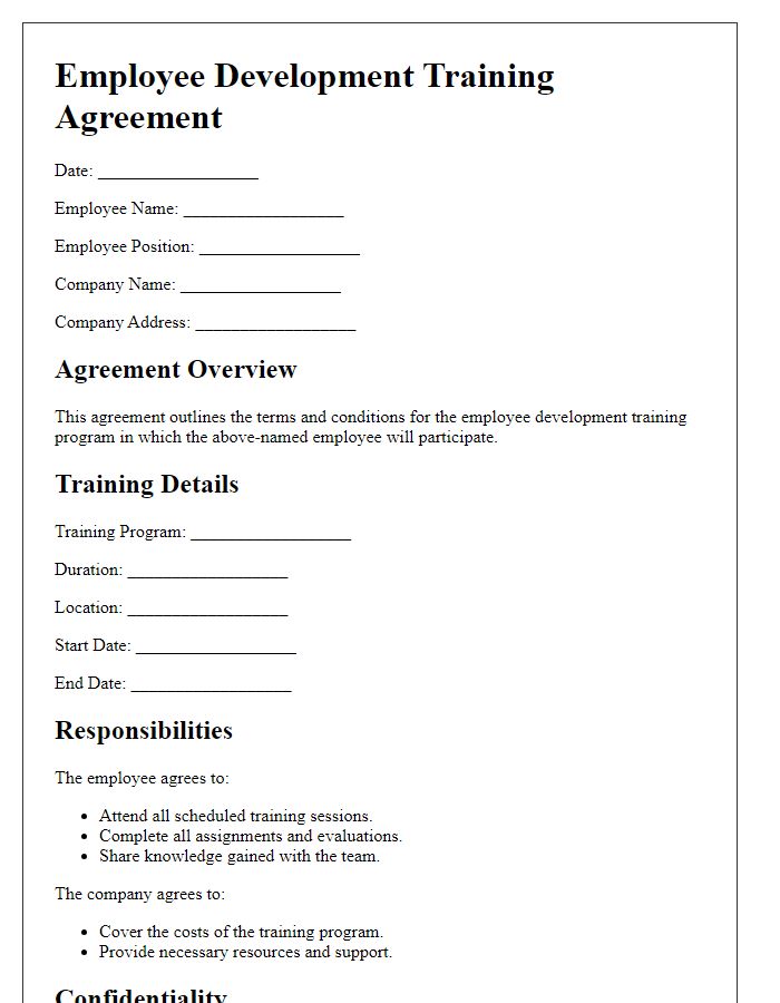 Letter template of agreement for employee development training