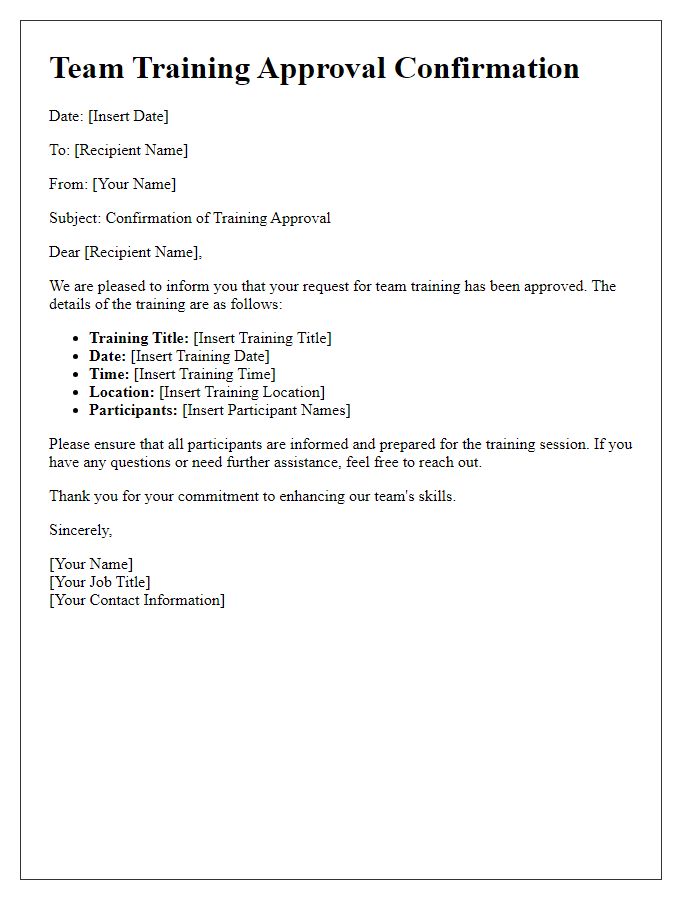 Letter template of confirmation for team training approval