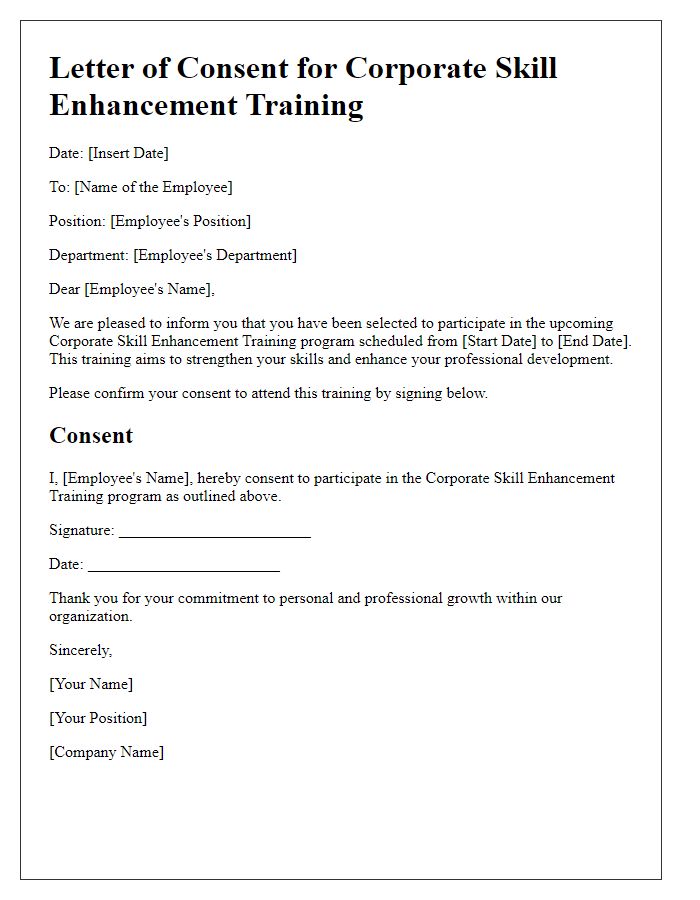 Letter template of consent for corporate skill enhancement training