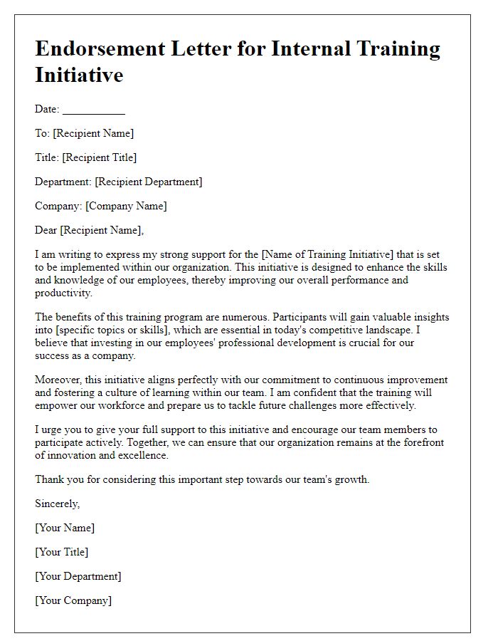 Letter template of endorsement for internal training initiative