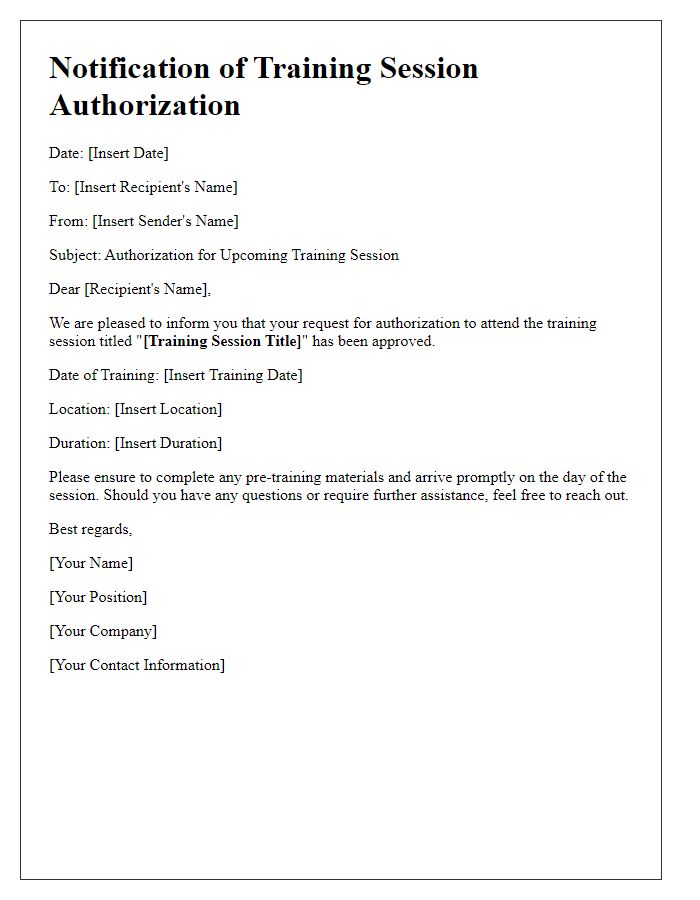 Letter template of notification for training session authorization