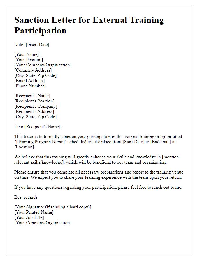 Letter template of sanction for external training participation