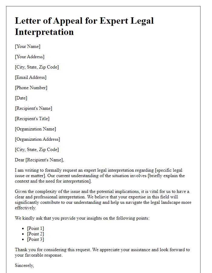 Letter template of appeal for expert legal interpretation