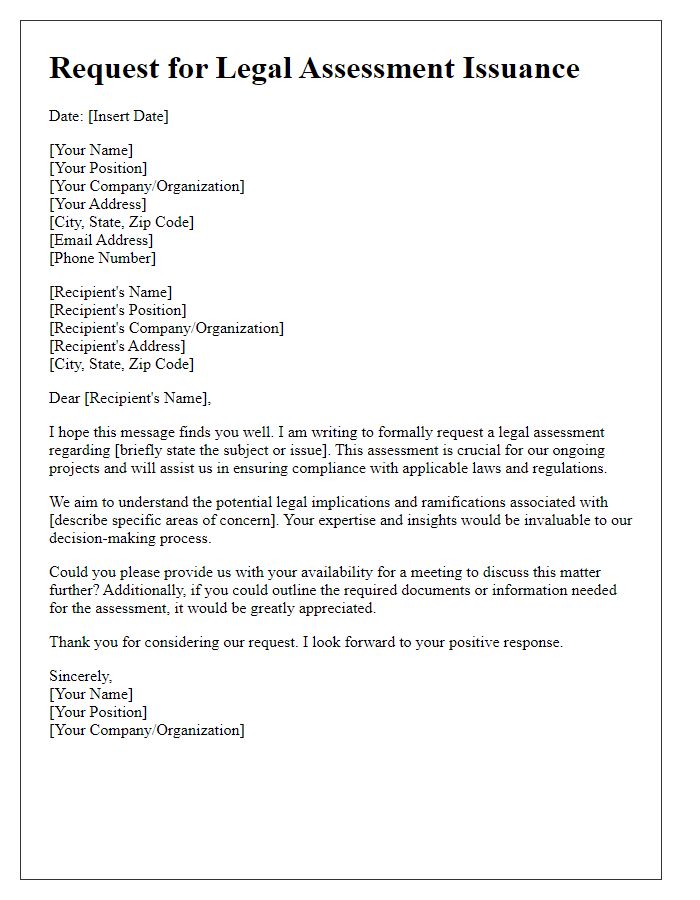 Letter template of approach for legal assessment issuance