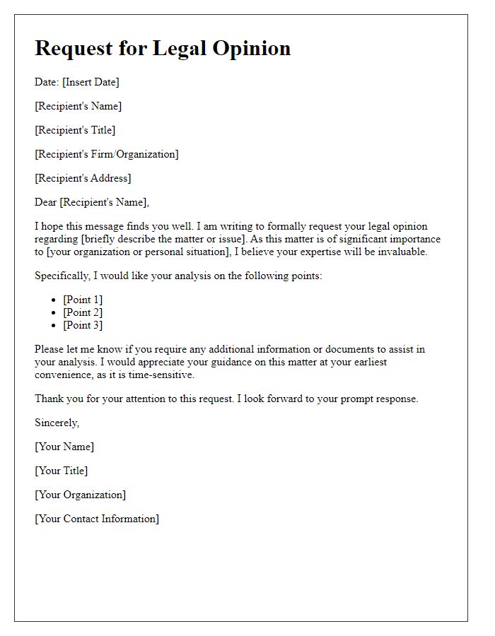 Letter template of request for legal opinion analysis