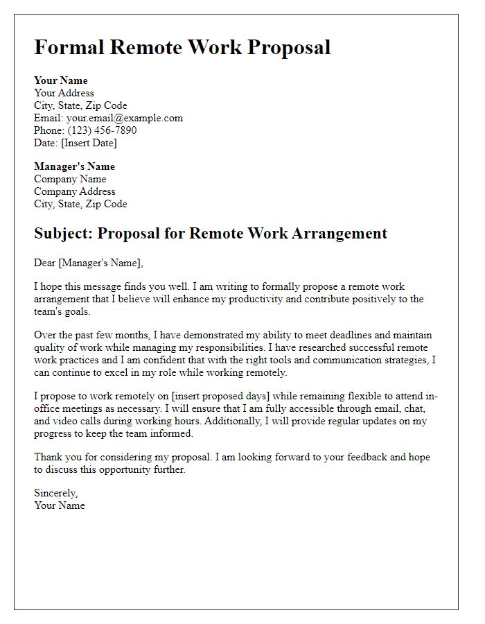 Letter template of formal remote work proposal