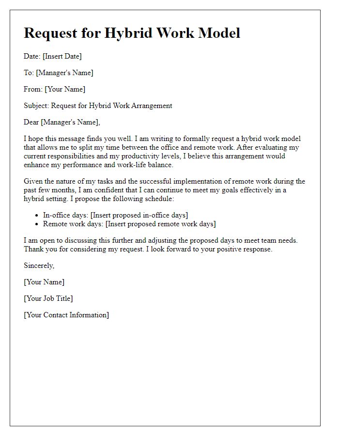 Letter template of hybrid work model request