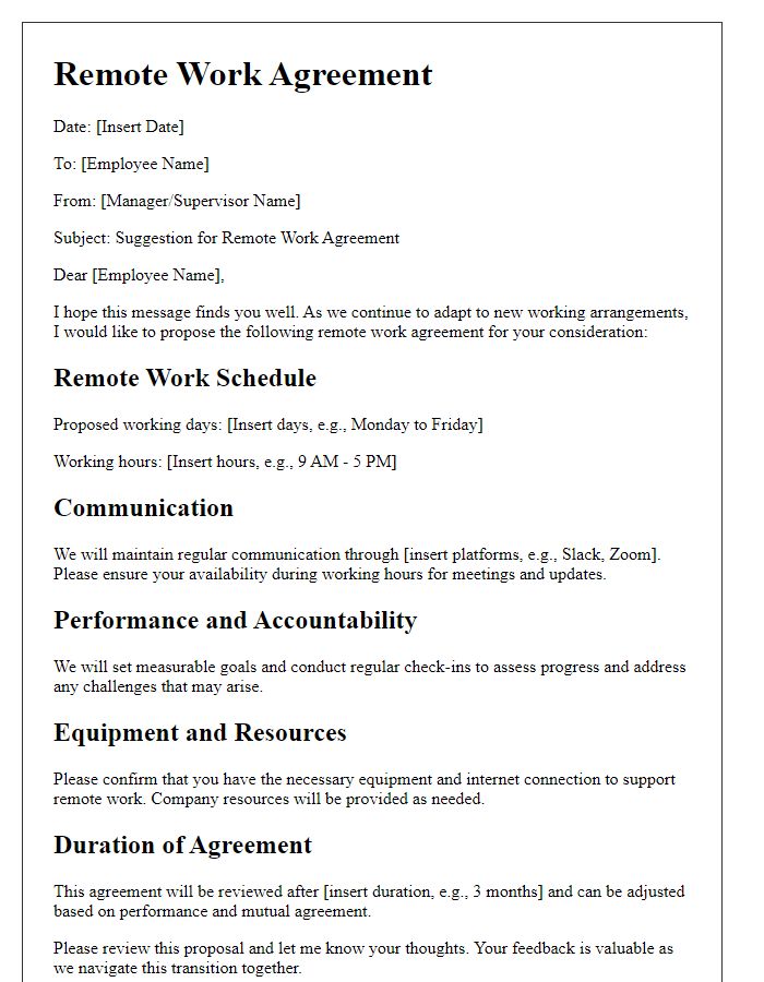 Letter template of remote work agreement suggestion