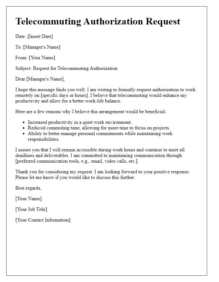 Letter template of telecommuting authorization request