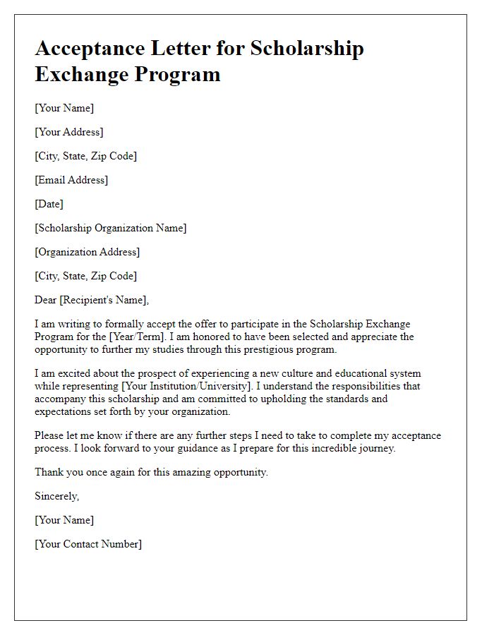 Letter template of acceptance for scholarship exchange program