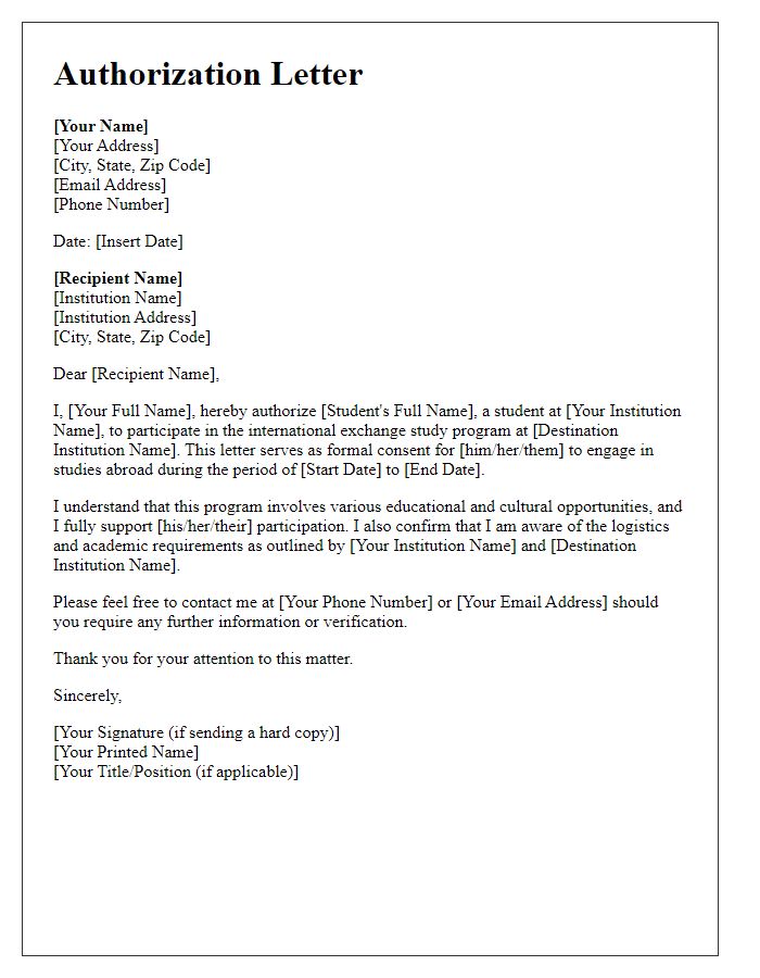 Letter template of authorization for international exchange study