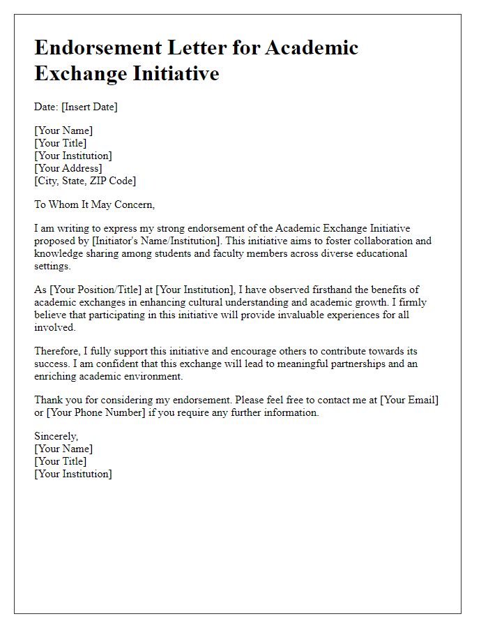 Letter template of endorsement for academic exchange initiative