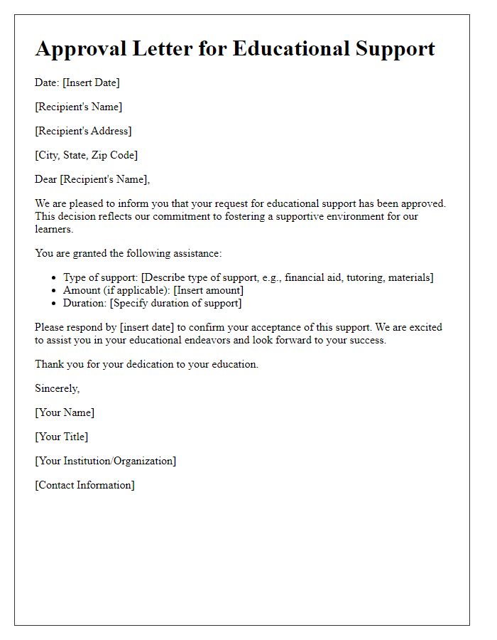 Letter template of approval for educational support