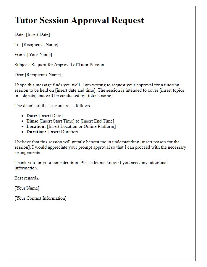 Letter template of tutor session approval request