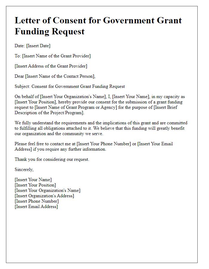 Letter template of consent for government grant funding request.