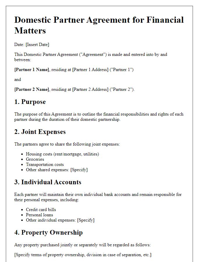 Letter template of domestic partner agreement for financial matters