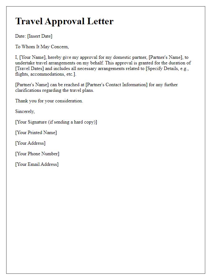 Letter template of domestic partner approval for travel arrangements