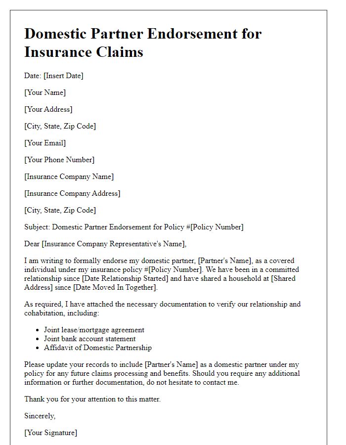 Letter template of domestic partner endorsement for insurance claims