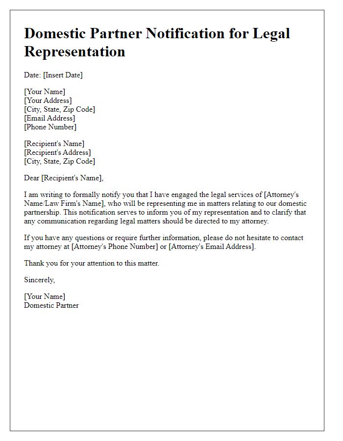 Letter template of domestic partner notification for legal representation