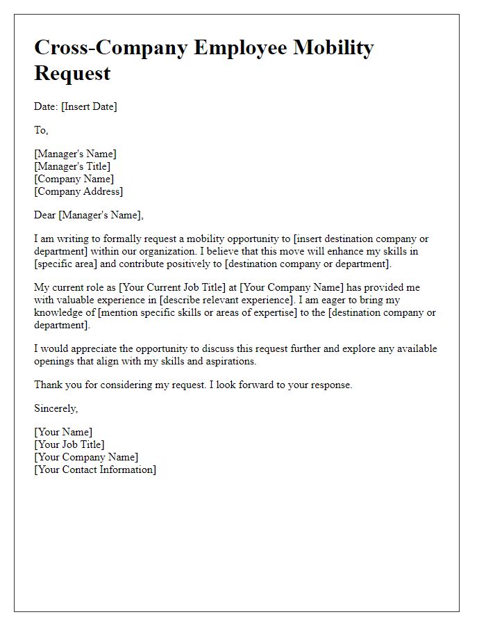 Letter template of cross-company employee mobility request.