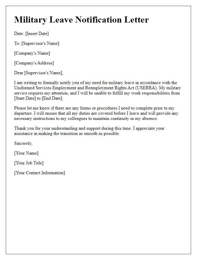 Letter template of Military Leave Notification Letter