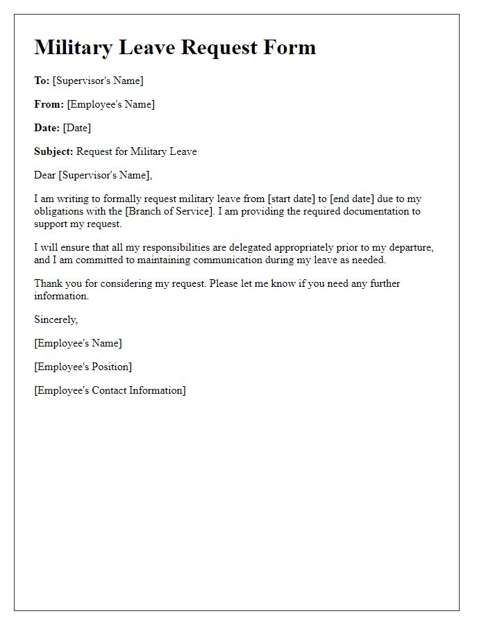 Letter template of Military Leave Request Form