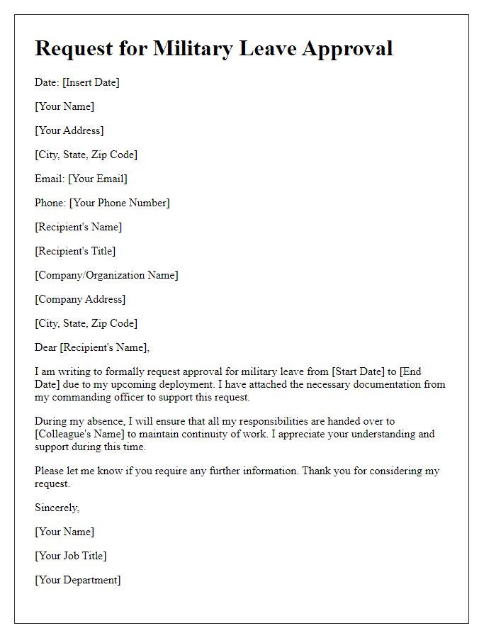 Letter template of Request for Military Leave Approval