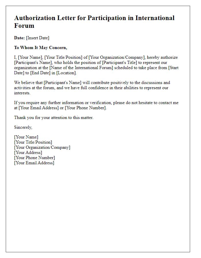 Letter template of authorization for participation in international forums