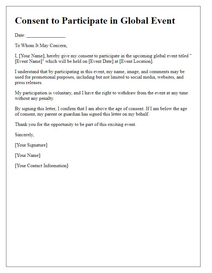 Letter template of consent for global event participation