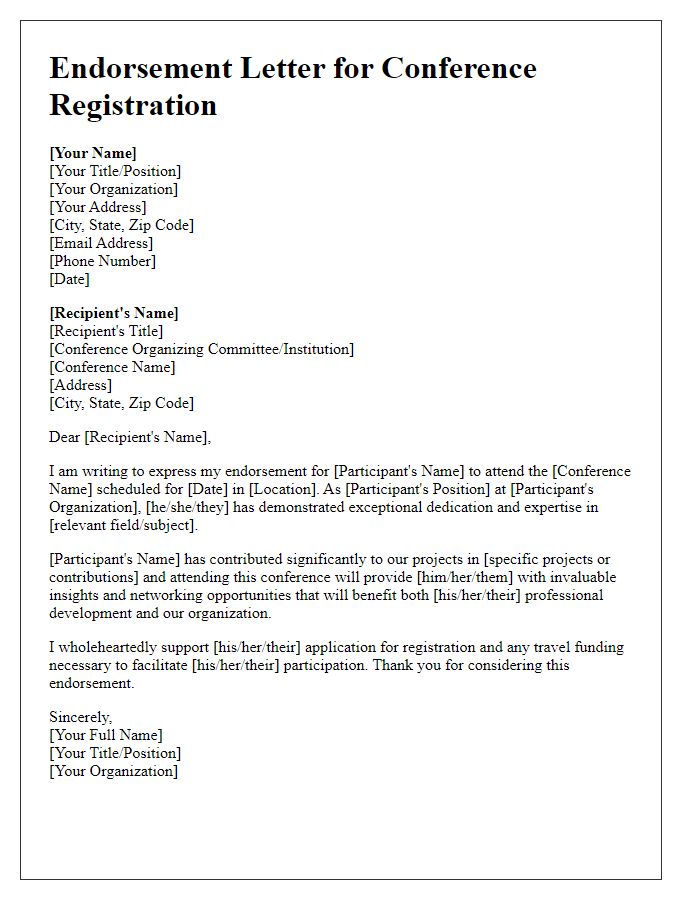 Letter template of endorsement for worldwide conference registration