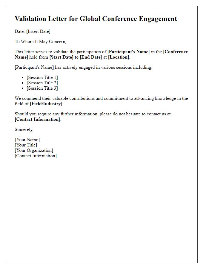 Letter template of validation for global conference engagement