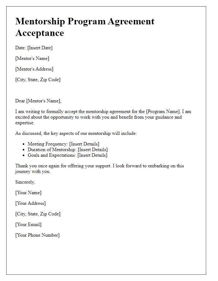 Letter template of mentorship program agreement acceptance