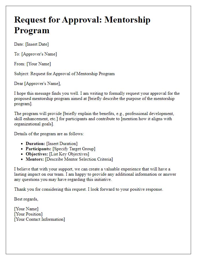 Letter template of mentorship program approval request