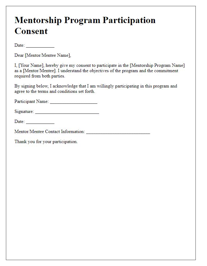 Letter template of mentorship program participation consent