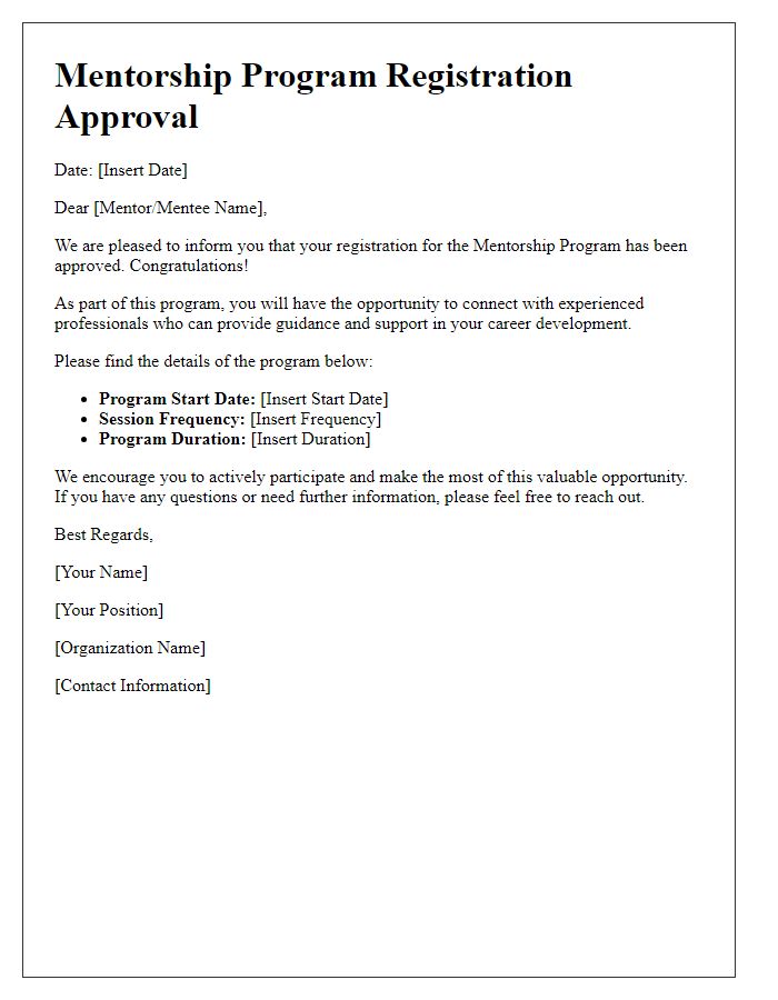 Letter template of mentorship program registration approval