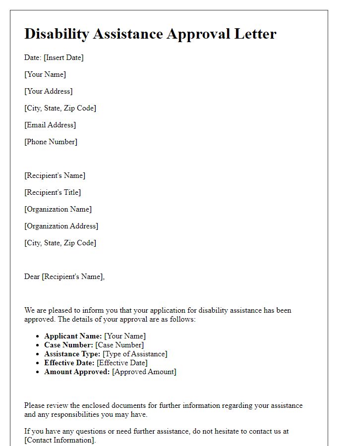 Letter template of disability assistance approval