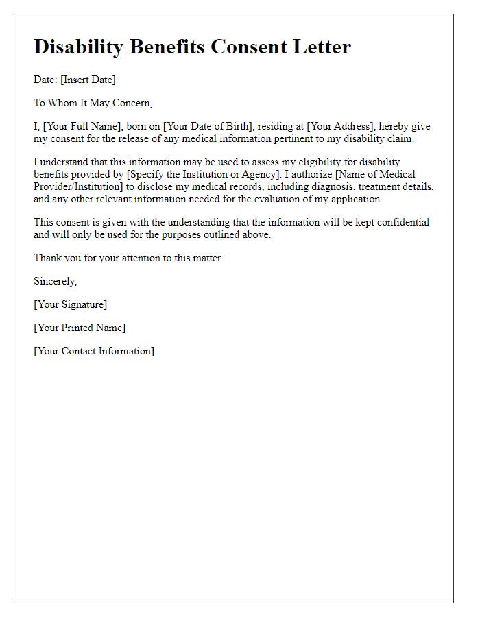 Letter template of disability benefits consent