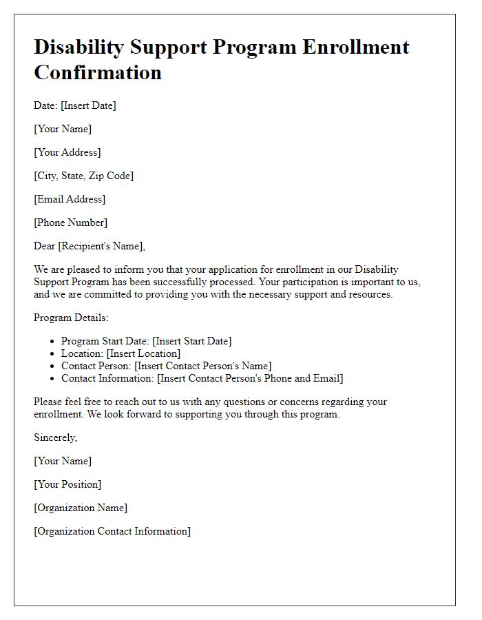 Letter template of disability support program enrollment