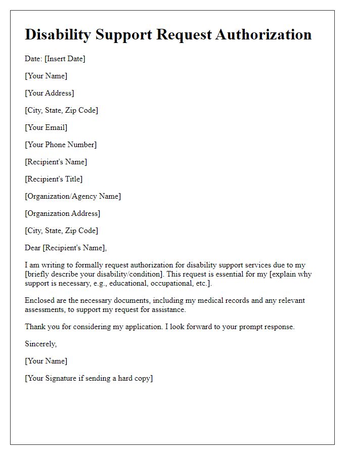 Letter template of disability support request authorization