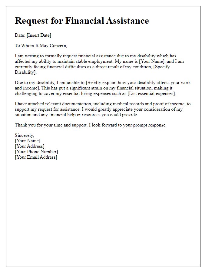 Letter template of financial assistance for disability approval