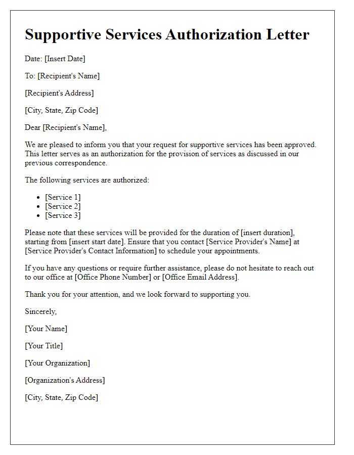 Letter template of supportive services authorization