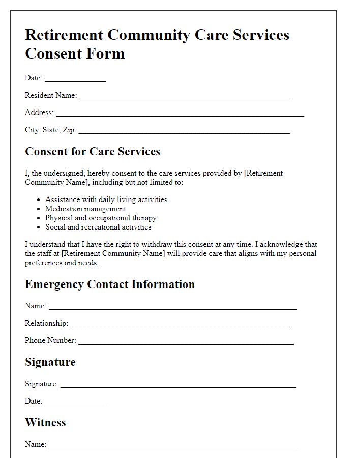 Letter template of retirement community care services consent