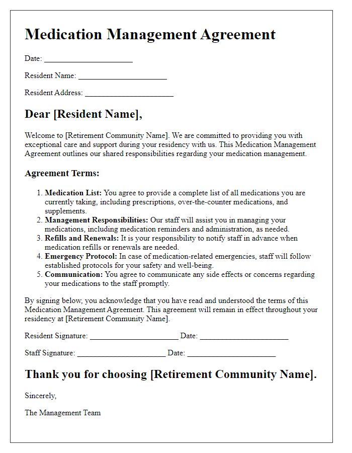 Letter template of retirement community medication management agreement