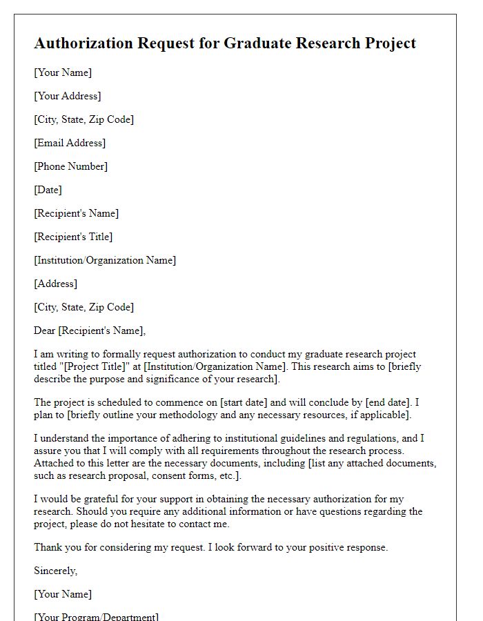 Letter template of authorization request for graduate research project